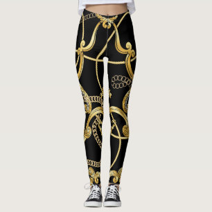 Leggings Patrón sin soldadura de las cadenas de oro barroca