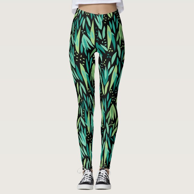 Leggings Patrón sin soldadura de las hojas verdes (Anverso)
