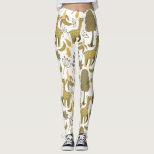 Leggings Patrón sin soldadura Giraffe amarillo fondo blanco