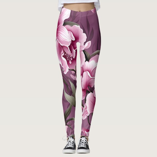 Leggings Patrón sinfónico de orquídeas (Anverso)
