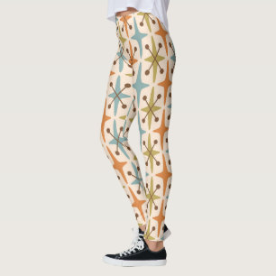 Leggings Patrón Starburst Moderno De Mediados Del Siglo