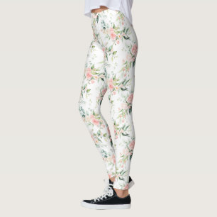 Leggings Patrón suave de flor rosa rosada en pasto