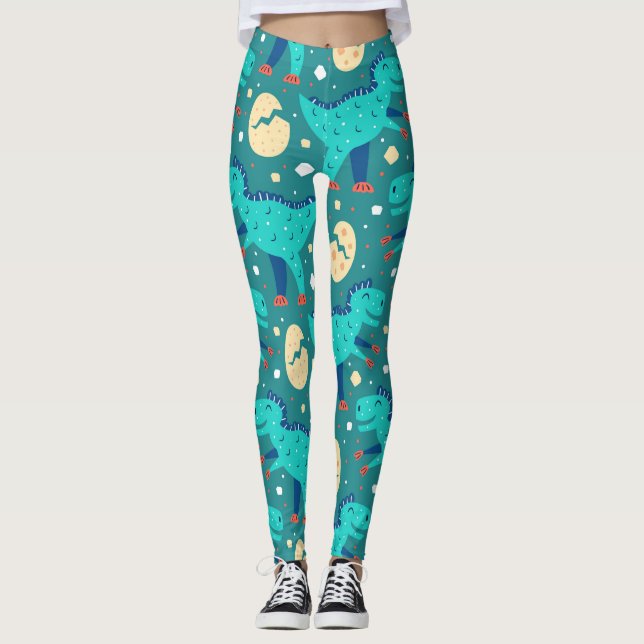Leggings Patrón T-Rex de Dino Eggs de Dinosaurio (Anverso)