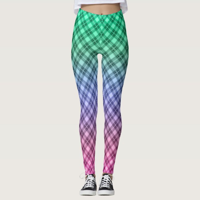 Leggings Patrón tartán de gradiente cuadriculado de cuadríc (Anverso)