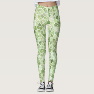 Leggings Patrón Terrazo de tracción dorada verde pálido