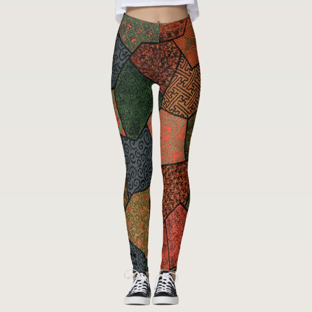 Leggings Patrón textil de diseño de impresión poligonal jap (Anverso)