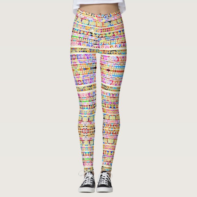 Leggings Patrón tribal azteca de colores lindo (Anverso)