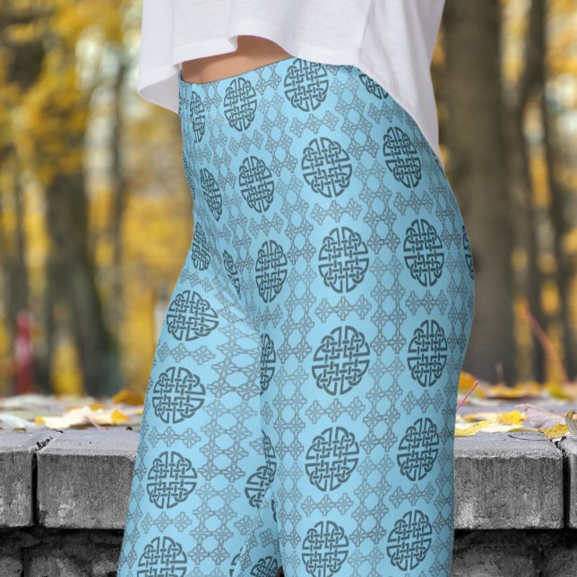 Leggings Patrón tribal circular estiloso azul y negro (Stylish Blue and Black Circular Tribal Pattern Leggings)
