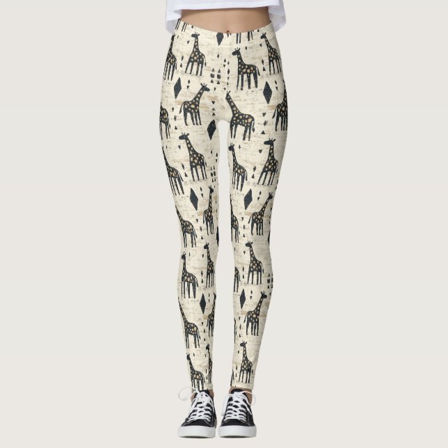 Leggings Patrón tribal de jirafa boho (Anverso)