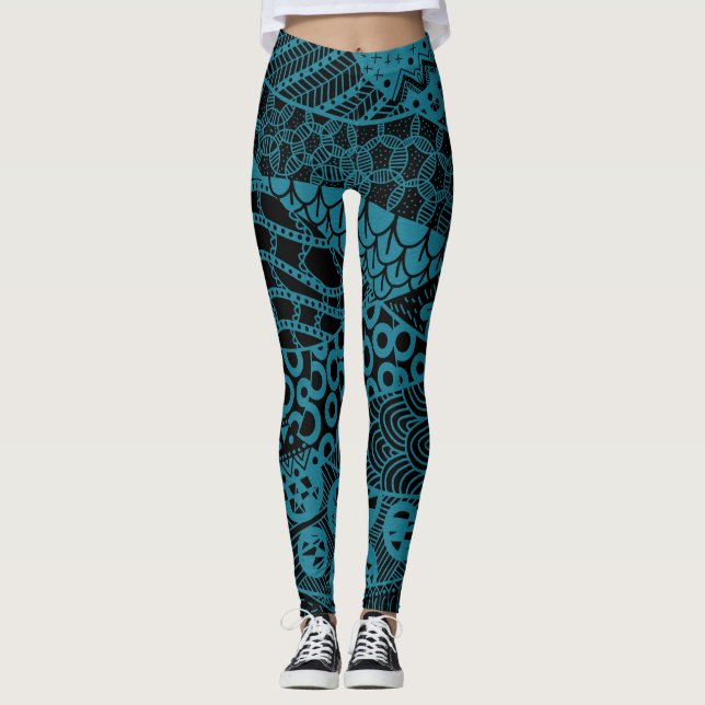 Leggings Patrón tribal elegante de resumen geométrico azul  (Anverso)