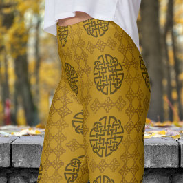 Leggings Patrón tribal estiloso de oro y círculo negro