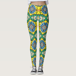 Leggings Patrón tribal floral, ornamental, dibujado a mano.