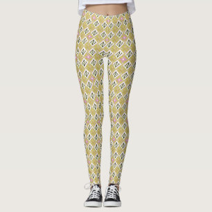 Leggings Patrón Tribal Geométrico Moderno de Oliva y Magent