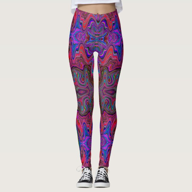 Leggings Patrón Trippy rojo azul ondulado y arcoiris (Anverso)