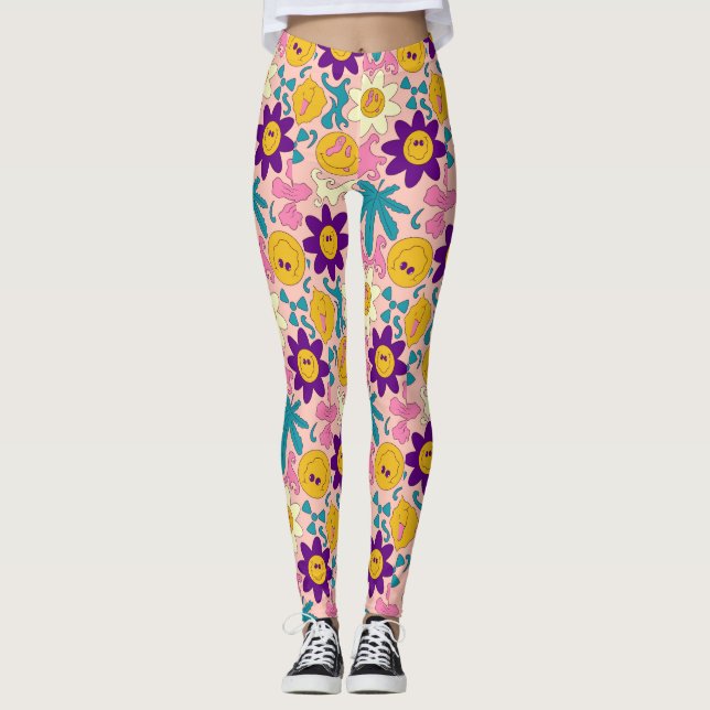 Leggings Patrón trippy sonriente sin soldadura (Anverso)