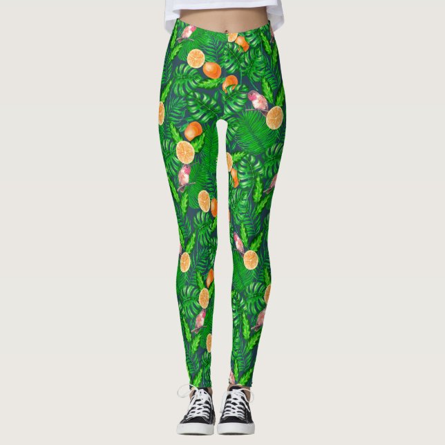 Leggings Patrón tropical, colibríes (Anverso)