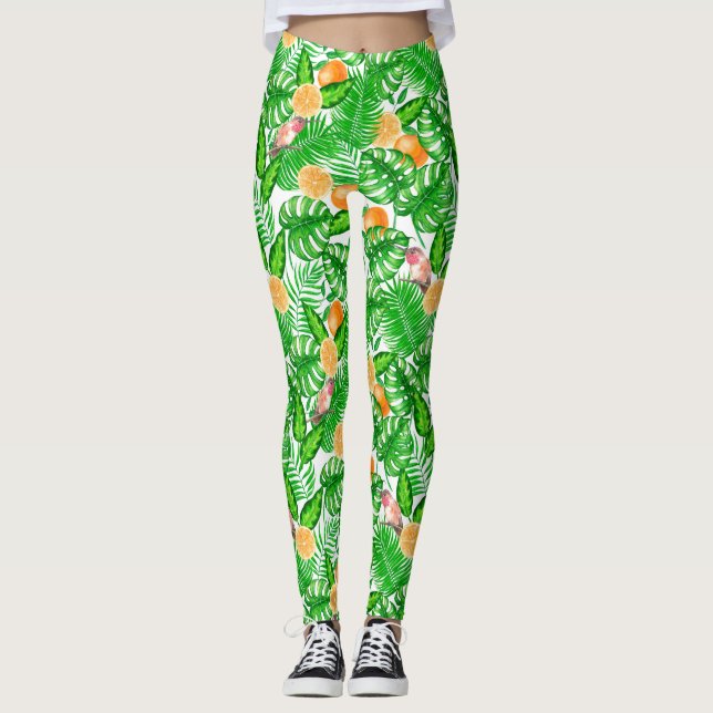 Leggings Patrón tropical, colibríes II (Anverso)