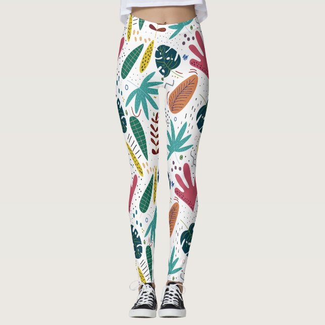 Leggings patrón tropical con hojas coloridas (Anverso)
