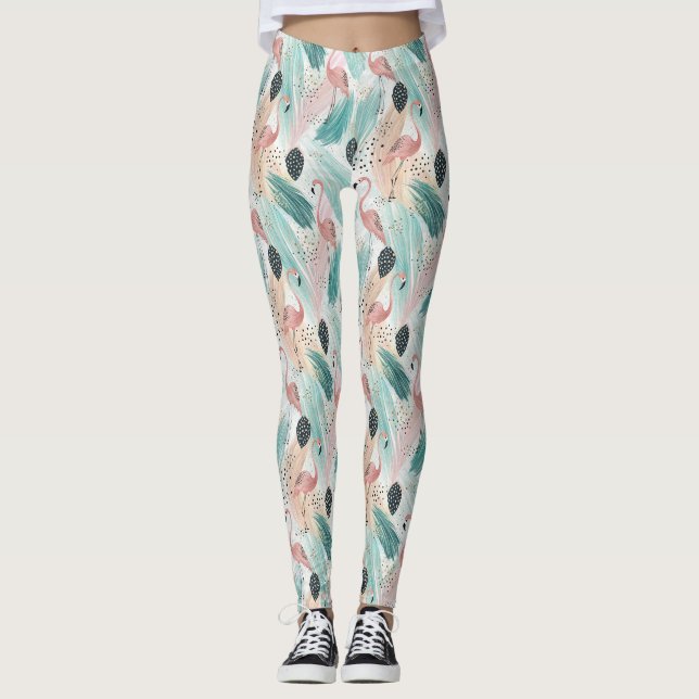 Leggings Patrón tropical de flamenco acuático (Anverso)