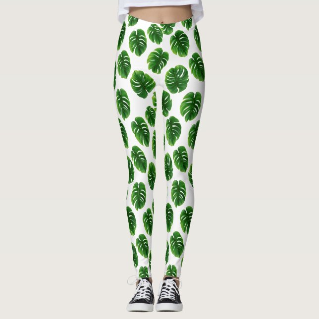 Leggings Patrón Tropical de Hoja de Monstera (Anverso)