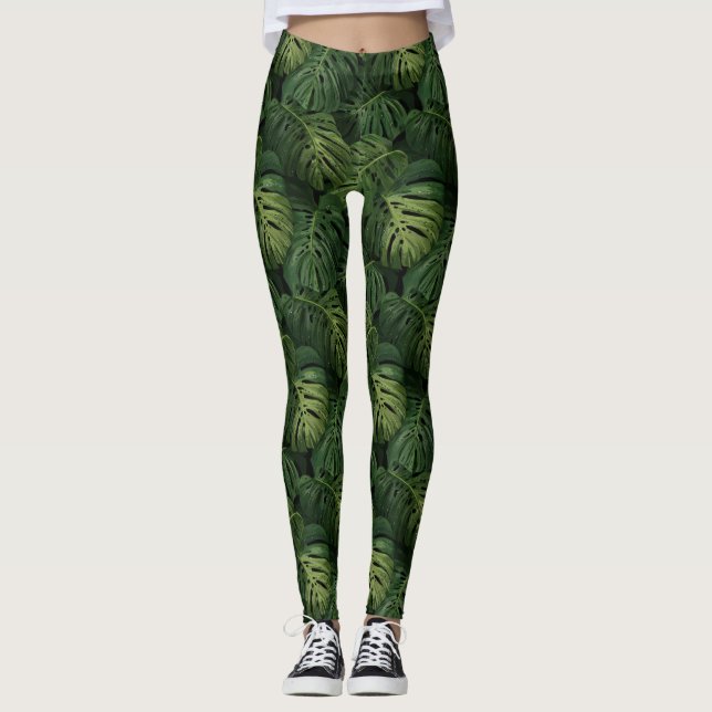 Leggings Patrón Tropical de Hoja de Monstera (Anverso)
