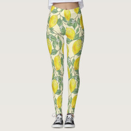 Leggings Patrón tropical de limoneros de color de agua vint