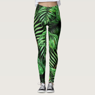Leggings Patrón tropical exótico de palmeras acuáticas.