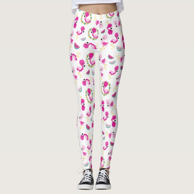 Leggings Patrón tropical, flamencos, sandías, flores (Anverso)