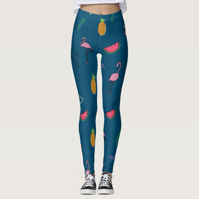 Leggings Patrón tropical sin foco con piña Flamingo (Anverso)