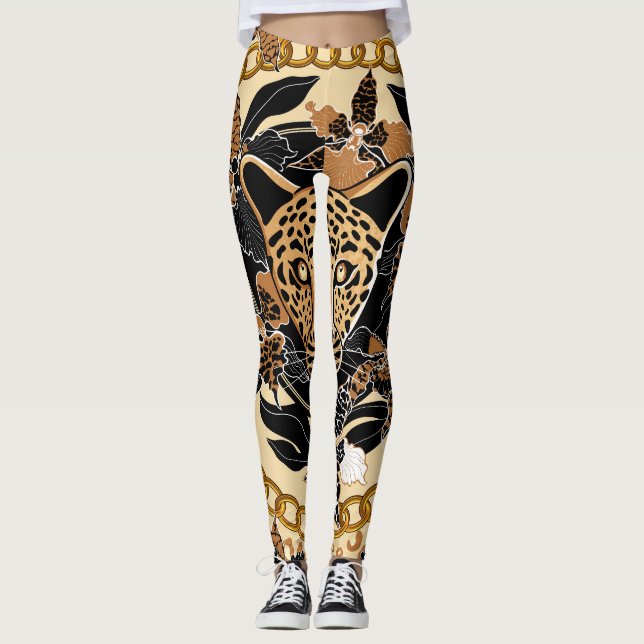 Leggings Patrón tropical sin foco de leopardo (Anverso)