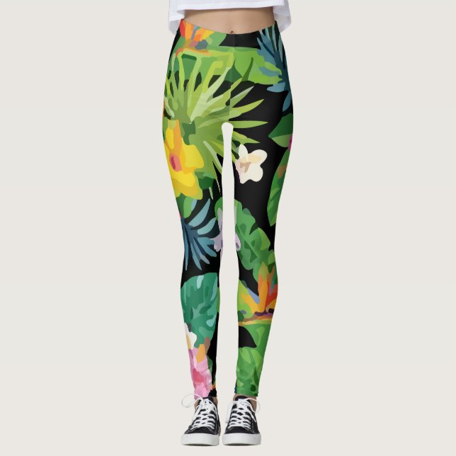 Leggings Patrón tropical sin soldadura Palm de piña (Anverso)