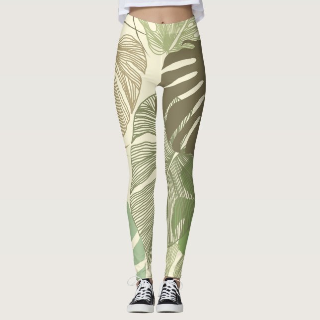 Leggings Patrón trópico de monastera retro a mano (Anverso)
