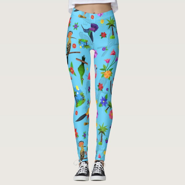 Leggings Patrón Turco De Aves Sin Mar Y Flamingo Y Arara (Anverso)
