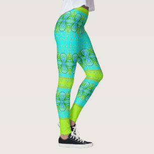 Leggings Patrón Turquesa Y Lime Brillante