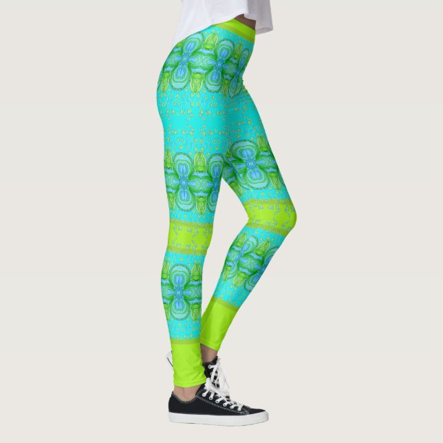 Leggings Patrón Turquesa Y Lime Brillante (Derecha)