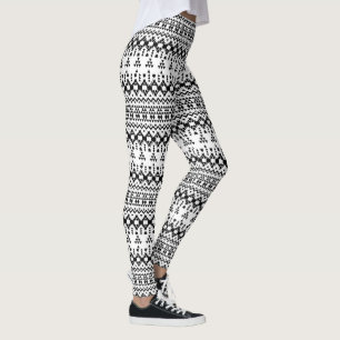 Leggings Patrón vectorial geométrico azteca blanco y negro
