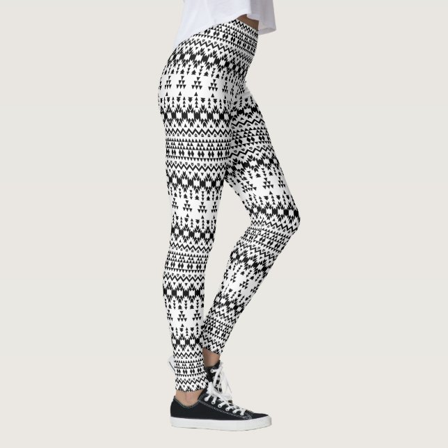 Leggings Patrón vectorial geométrico azteca blanco y negro (Derecha)