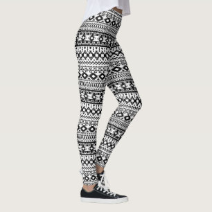 Leggings Patrón vectorial geométrico azteca blanco y negro