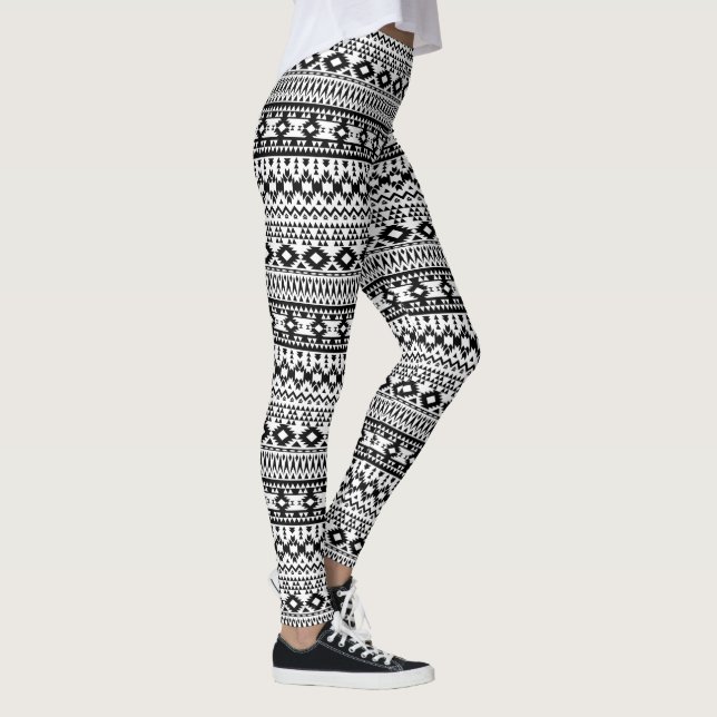 Leggings Patrón vectorial geométrico azteca blanco y negro (Derecha)