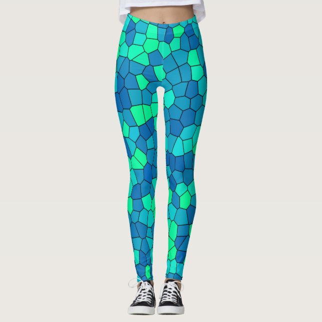 Leggings Patrón verde azulado de vidrio azul cian verde (Anverso)