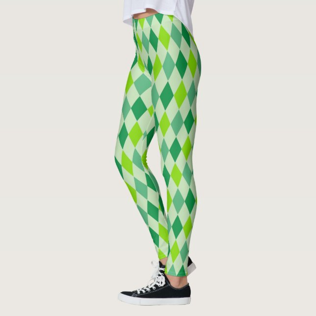 Leggings Patrón verde de diamantes de alto nivel de persona (Izquierda)