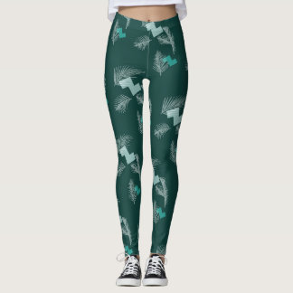 Leggings Patrón verde de hojas tropicales