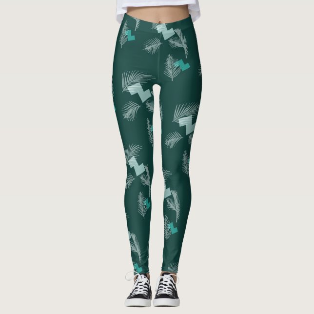 Leggings Patrón verde de hojas tropicales (Anverso)