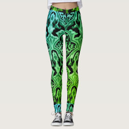 Leggings Patrón verde elegante de Damask