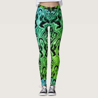 Leggings Patrón verde elegante de Damask