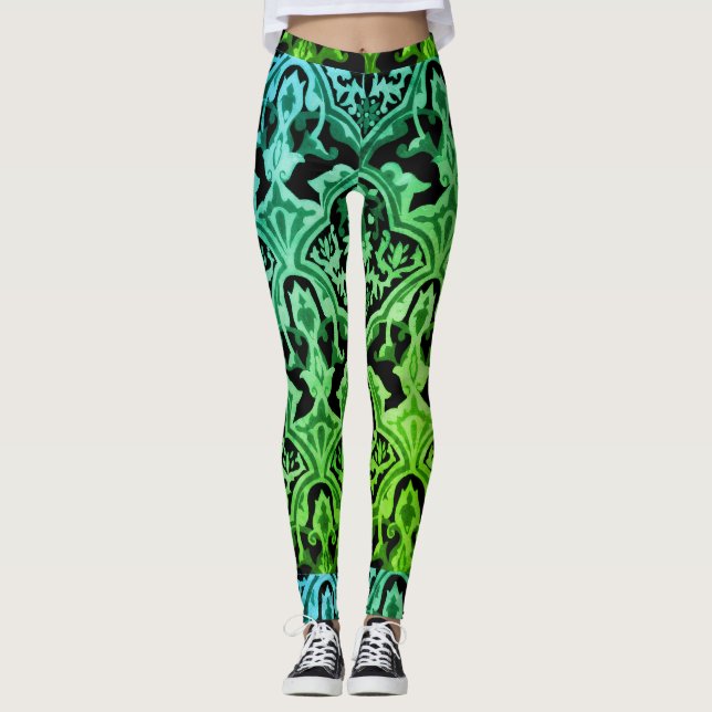 Leggings Patrón verde elegante de Damask (Anverso)