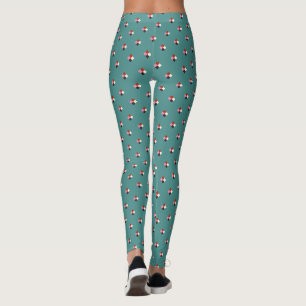 Leggings Patrón verde marfileño de berenjena rosa rojo ve