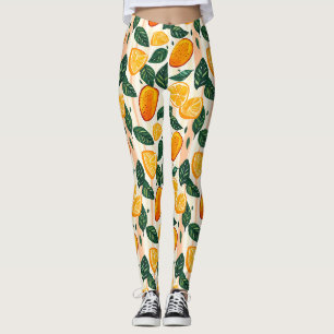 Leggings Patrón vibrante de cítricos con hojas verdes