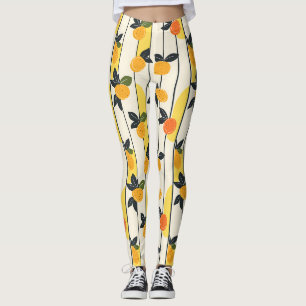 Leggings Patrón vibrante de cítricos con hojas verdes (2)