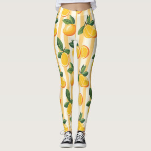Leggings Patrón vibrante de cítricos con hojas verdes (3)